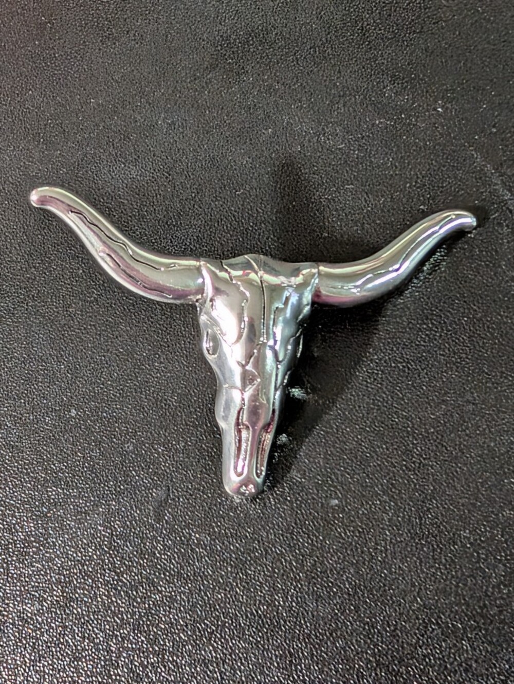 Silver Tone Longhorn Steer Skull Brooch Western Cow Skull Pin